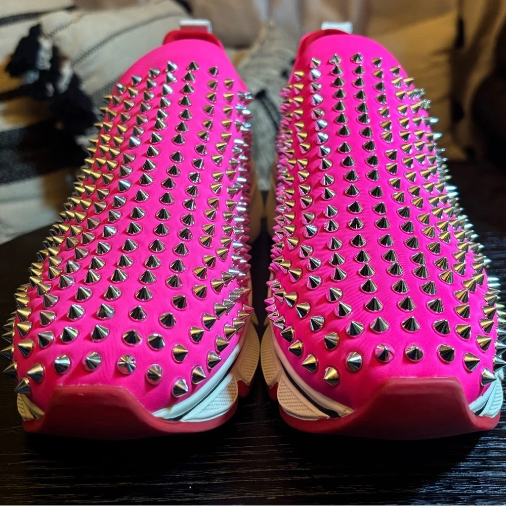 NWOB - Christian Louboutin Neon Pink Studded Sneakers - Picture 2 of 10
